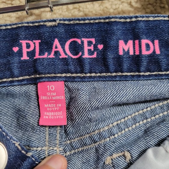 Place Girls Size 10 Dark Wash Fringe Hem Slim Midi Shorts 1093 - Picture 3 of 4